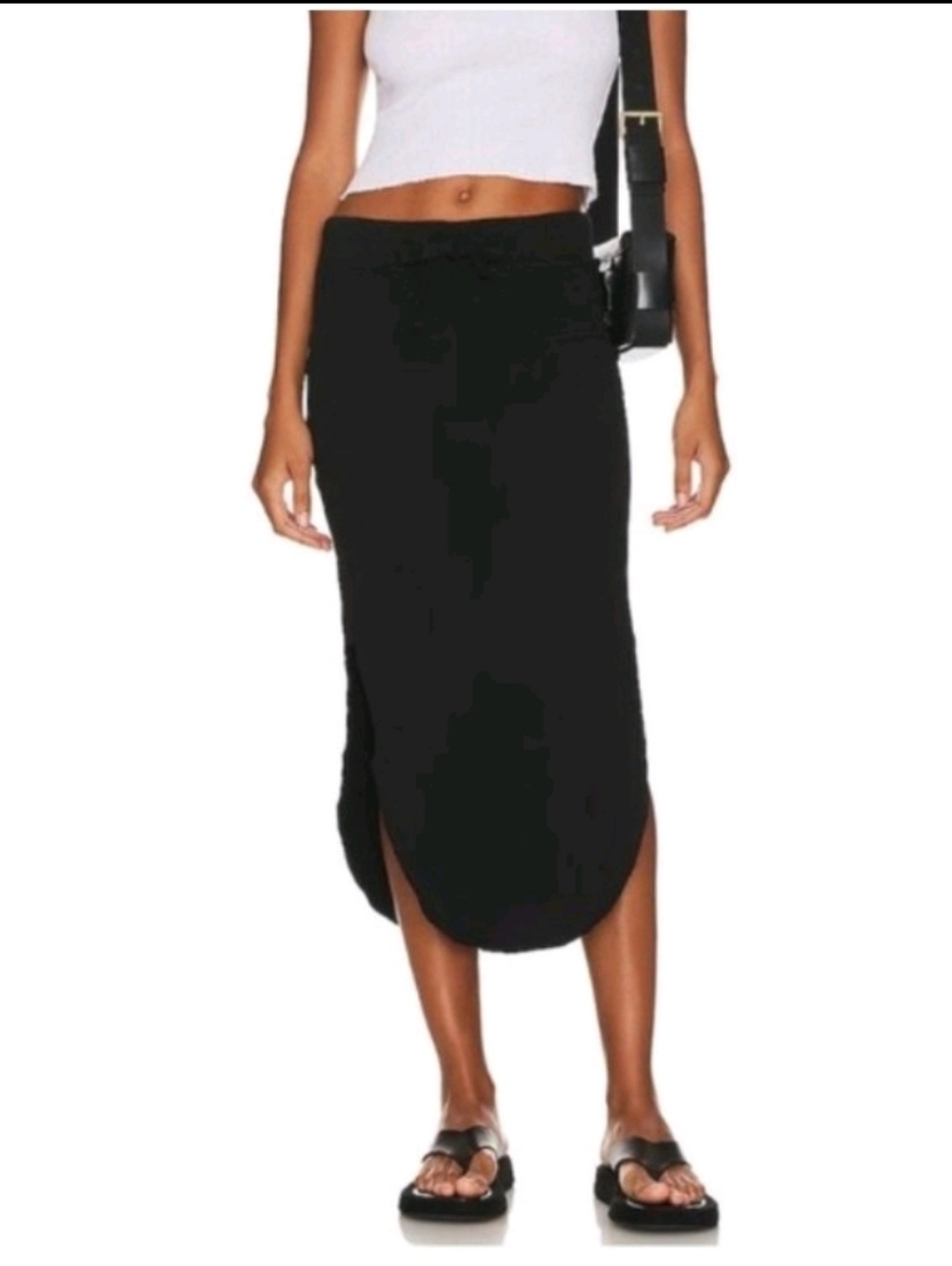 Frank&Eileen Luxury Designer Black Casual Skirt Cotton Midi Curve Hem Skirt L